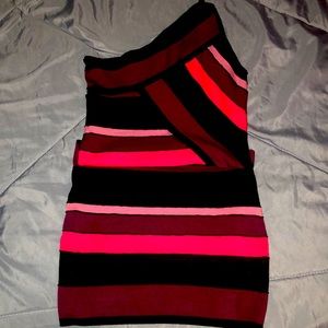 Bright pink/multi-color horizontal stripe dress
